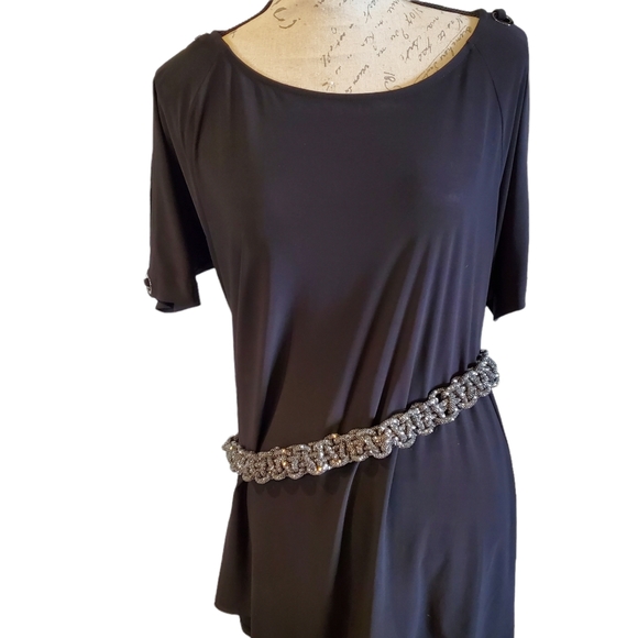 Red Coral womans black split shoulder tunic sz M - Picture 3 of 9